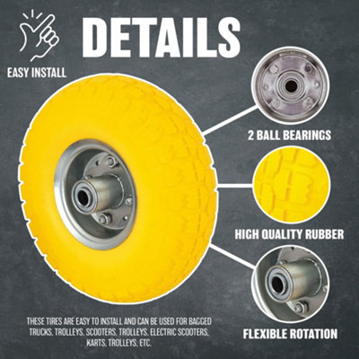 4 X 10" Yellow Sack Truck Trolley Solid Rubber Replacement Wheel Tyre Steel Rim