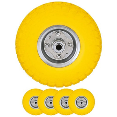 4 X 10" Yellow Sack Truck Trolley Solid Rubber Replacement Wheel Tyre Steel Rim