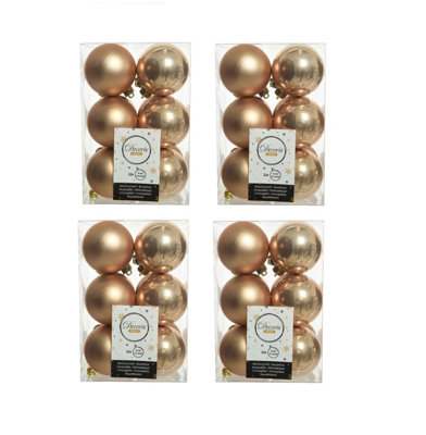 4 x 12 Butterscotch Gold Christmas Baubles 6cm Shatterproof Tree Ornaments Shiny Mat