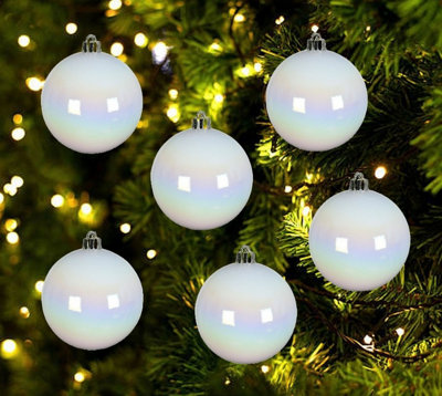 4 x 12 White Iridescent Christmas Baubles Shatterproof Luxury Tree Decor 6cm Iris