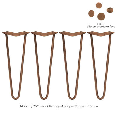 4 x 14" Hairpin Legs - 2 Prong - 10mm - Antique Copper