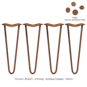 4 x 14" Hairpin Legs - 2 Prong - 10mm - Antique Copper