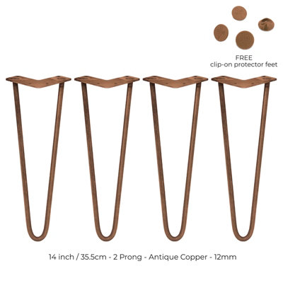 4 x 14" Hairpin Legs - 2 Prong - 12mm - Antique Copper Price Comparisons | Compare The Build