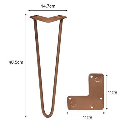 4 x 16" Hairpin Legs - 2 Prong - 10mm - Antique Copper