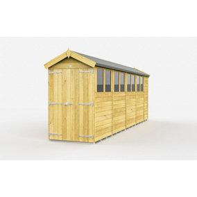 4 x 18 Feet Apex Shed - Double Door With Windows - Wood - L533 x W118 x H217 cm