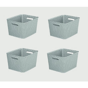 4 x 18L Grey Rattan Effect Storage Basket Tray Large Plastic Curver Nestable