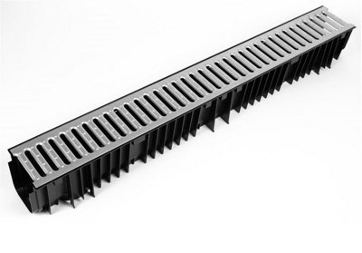 4 x 1m Lengths Clark Drain CD425 Galvanised grating A15 Drainage Channel with 1 x Stopend & Outlet Pack CD402 & 1 Leaf Guard CD403