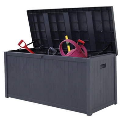 4 x 2 ft Grey Lockable Waterproof Plastic Large Outdoor Garden Storage Box 430L Flat Top
