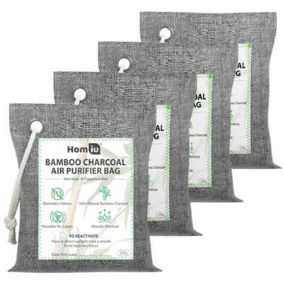 4 x 200g Bamboo Charcoal Air Purifying Bags - Reusable Eco-Friendly Air Purifier Absorbs Moisture, Odours, Bacteria & Allergens