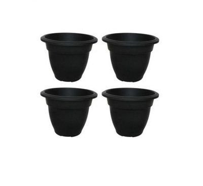 4 x 20cm Black Colour Round Bell Plant Pot Flower Planter Plastic Garden Pot