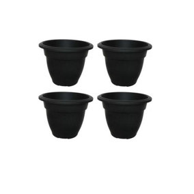 4 x 20cm Black Colour Round Bell Plant Pot Flower Planter Plastic Garden Pot