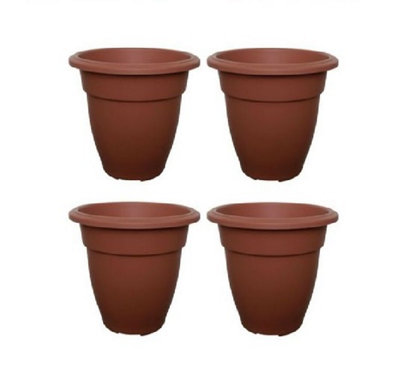 4 x 20cm Terracotta Colour Round Bell Plant Pot Flower Planter Plastic Garden Pot