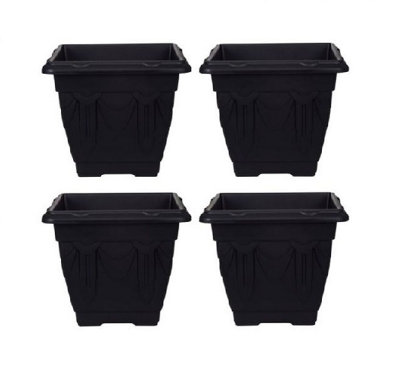 4 x 22cm Square Venetian Pot Decorative Plastic  Garden Flower Planter Black