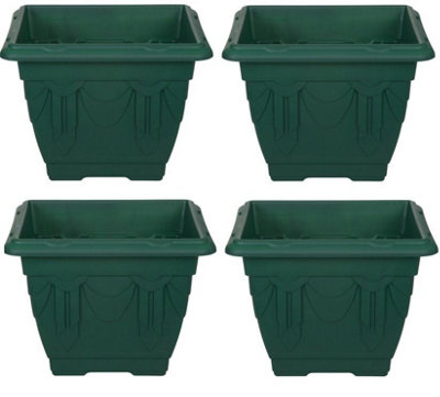 4 x 22cm Square Venetian Pot Decorative Plastic  Garden Flower Planter Green