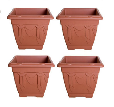 4 x 22cm Square Pot Decorative Plastic Garden Flower Planter