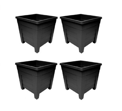 4 x 27cm Square Black Colour Grosvenor Plastic Patio Planter