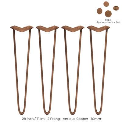 4 x 28" Hairpin Legs - 2 Prong - 10mm - Antique Copper