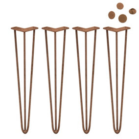 4 x 28" Hairpin Legs - 3 Prong - 10mm - Antique Copper