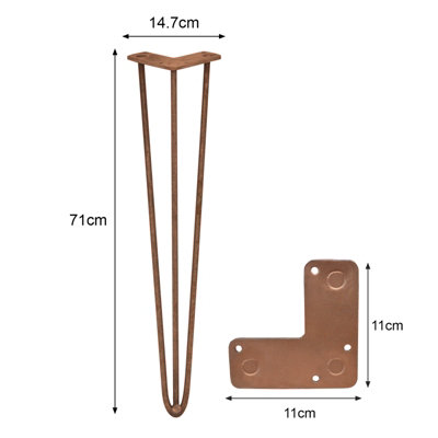 4 x 28" Hairpin Legs - 3 Prong - 12mm - Antique Copper
