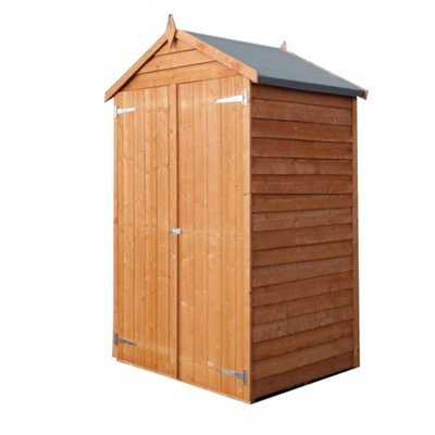 4 x 3 (1.21m x 0.96m) - PRESSURE TREATED - Overlap Shed - Double Doors - Apex Roof - Windowless