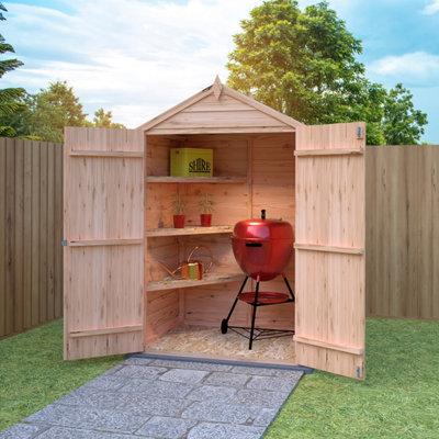 4 x 3 Feet Overlap Dip Treated Apex Shed Double Door with 3 Corner Shelves - 3