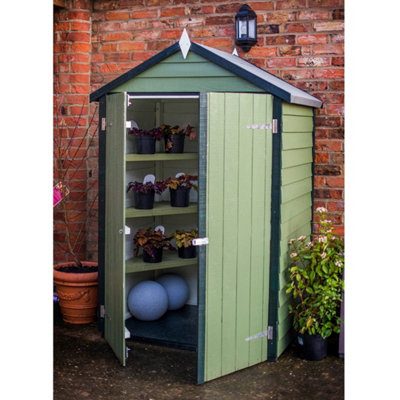 4 x 3 Feet Overlap Dip Treated Apex Shed Double Door with 3 Corner Shelves - 4
