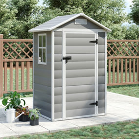 4 x 3 ft Apex Grey Plastic Garden Furniture Storage Shed with Hinged Door