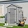 4 x 3 ft Grey Plastic Shed Garden Storage Shed Apex Roof with Hinged Door and 2 Windows