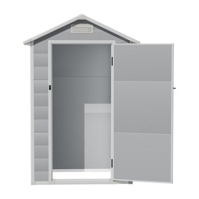 4 x 3 ft Grey Plastic Shed Garden Storage Shed Apex Roof with Hinged Door and Windows