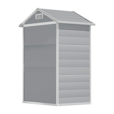 4 x 3 ft Grey Plastic Shed Garden Storage Shed Apex Roof with Hinged Door and Windows