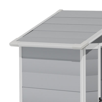 4 x 3 ft Grey Plastic Shed Garden Storage Shed Apex Roof with Hinged Door and Windows