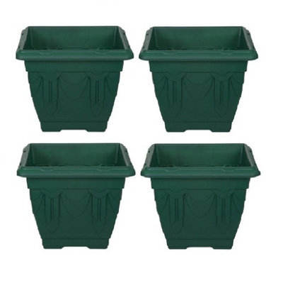 4 x 30cm Square Venetian Pot Decorative Plastic Garden Flower Planter Green