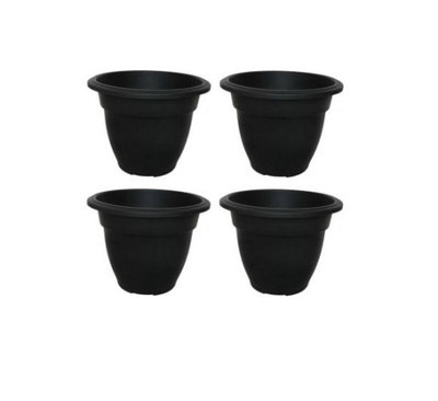 4 x 38cm Black Colour Round Bell Plant Pot Flower Planter Plastic Garden Pot