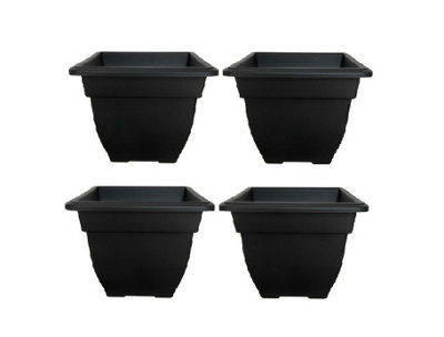 4 x 38cm Square Bell Planter Black