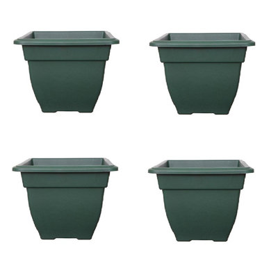 4 x 38cm Square Bell Planter Green