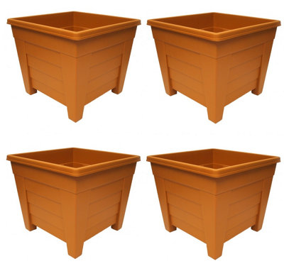 4 x 38cm Square Terracotta Colour Grosvenor Plastic Patio Planter