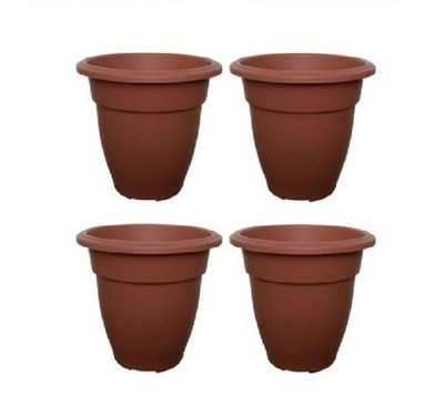 4 x 38cm Terracotta Colour Round Bell Plant Pot Flower Planter Plastic Garden Pot