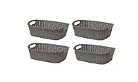 4 x 3L Loop Knitted Effect Grey Rectangle Plastic Storage Basket 27cm x 20cm x 10cm