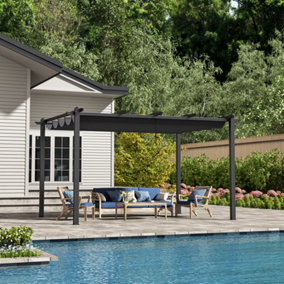 4 x 3m Aluminium Pergola Gazebo with Retractable Canopy Garden Sun Shade Shelter for Decks Backyard