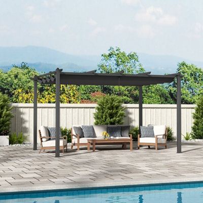 4 x 3m Aluminium Pergola Gazebo with Retractable Canopy Garden Sun Shade Shelter for Decks Backyard
