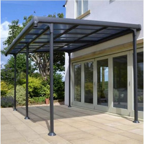 4 x 3m Wall Gazebo with Retractable Roof Aluminium Dark Grey Marquee