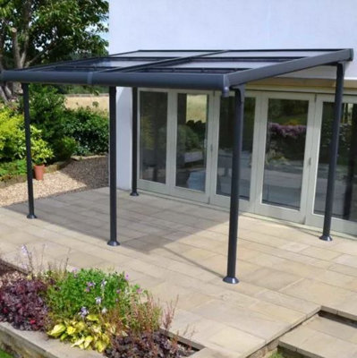 4 x 3m Wall Gazebo with Retractable Roof Aluminium Dark Grey Marquee