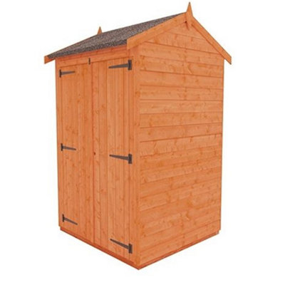 4 x 4 (1.23m x 1.15m) Windowless Wooden Tongue and Groove APEX Shed + Double Doors (12mm T&G Floor and Roof) (4ft x 4ft) (4x4)