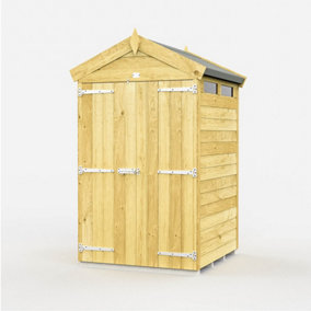 4 x 4 Feet Apex Security Shed - Double Door - Wood - L127 x W118 x H217 cm