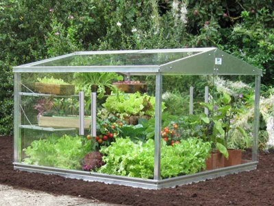 4 x 4 Feet Cold Frame - Aluminium/Glass - L121 x W121 x H82 cm - Cotswold Green