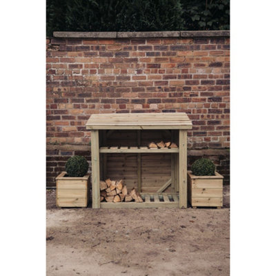 4 x 4 Feet Log Store with Kindling Shelf - Timber - L65 x W131.5 x H118 ...