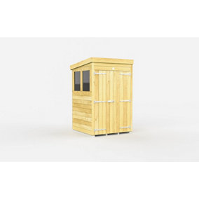 4 x 4 Feet Pent Shed - Double Door With Windows - Wood - L118 x W127 x H201 cm