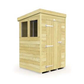 4 x 4 Feet Pent Shed - Single Door With Windows - Wood - L118 x W127 x H201 cm