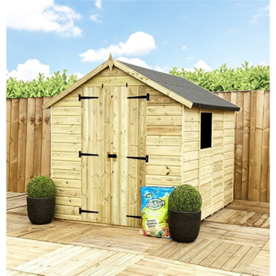 4 x 4 Garden Shed Pressure Treated T&G Double Door Apex Wooden Garden Shed - 1 Window (4' x 4') / (4ft x 4ft) (4x4)