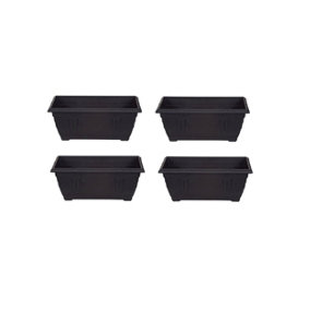 4 x 40cm Small Plastic Venetian Window Box Trough Planter Pot Black Colour
